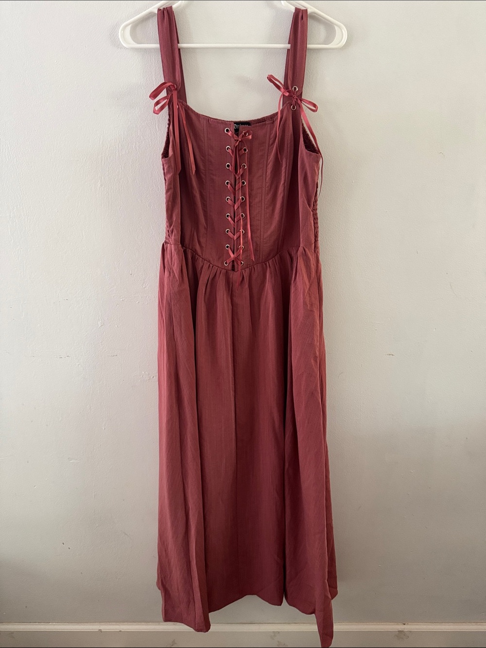 Scarlet Darkness Rose Lace-Up Tie Shoulder Maxi Dress Sz L